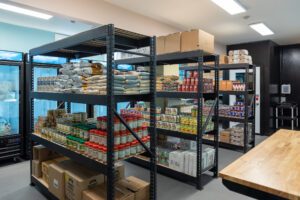 Stocked shelves at the Choice Food Pantry